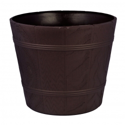 "Elba" round wood grain plant pot casing - 17 cm - brown