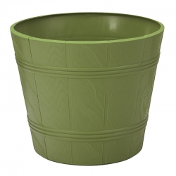 "Elba" round wood grain plant pot casing - 15 cm - olive-green