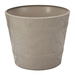 "Elba" round wood grain plant pot casing - 17 cm - grey-beige