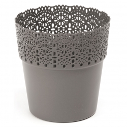 "Bella" mesh pot casing with a lace-like finishing - 11.5 cm - anthracite-grey