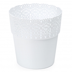 "Bella" mesh pot casing with a lace-like finishing - 11.5 cm - white