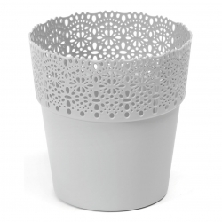 "Bella" mesh pot casing with a lace-like finishing - 11.5 cm - light grey