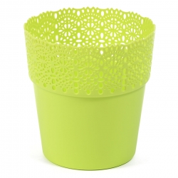 "Bella" mesh pot casing with a lace-like finishing - 17 cm - lime green