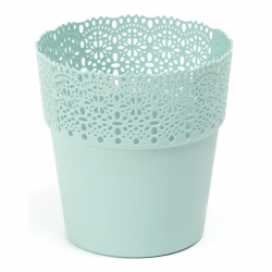 Estrutura para vasos em malha "Bella" com acabamento em renda - 17 cm - verde menta - 