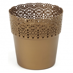 "Bella" mesh pot casing with a lace-like finishing - 11.5 cm - golden