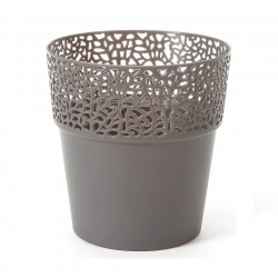 "Rosa" mesh pot casing with a lace-like finishing - 17 cm - anthracite-grey