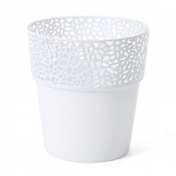 "Rosa" mesh pot casing with a lace-like finishing - 11.5 cm - white