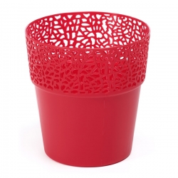 Estrutura para vasos em malha "Rosa" com acabamento em renda - 17 cm - vermelho - 