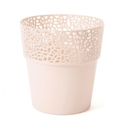 Cassa in vaso "Rosa" con finitura a pizzo - 14,5 cm - beige chiaro - 