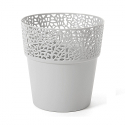 "Rosa" mesh pot casing with a lace-like finishing - 14.5 cm - light grey