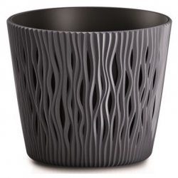 Vaso rotondo "Sandy Round" con inserto - 16 cm - grigio antracite - 