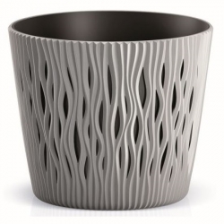 "Sandy Round" round plant pot with an insert - 13 cm - stone-grey