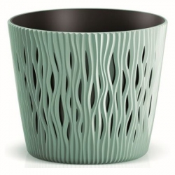 "Sandy Round" round plant pot with an insert - 22 cm - sage-green