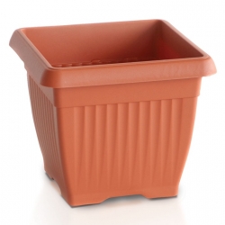 "Terra" outdoor square planter 15 cm with a saucer - terracotta-coloured