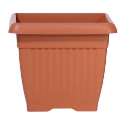 "Terra" outdoor square planter 24 cm with a saucer - terracotta-coloured