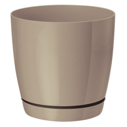 "Toscana" round plant pot with a saucer - 11 cm - beige (cafe latte)