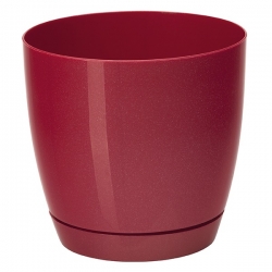 "Тоскана" кръгла растителна саксия с чинийка - 15 см - метално червена - 