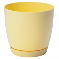 Vaso tondo "Toscana" con piattino - 22 cm - giallo pastello - 