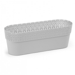 "Bella" mesh pot casing with a lace-like finishing - 30 x 11.7 cm - light grey