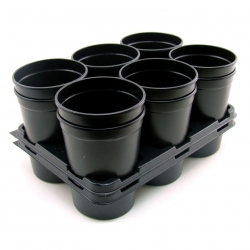 Black, round nursery pots with a tray - 12 pieces