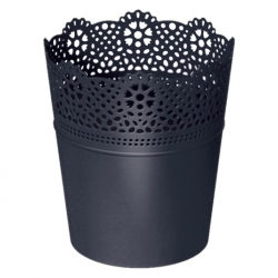 Round flower pot with lace - 11 cm - Lace - Anthracite