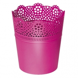 Round flower pot with lace - 11 cm - Lace - Fuchsia