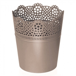 Round flower pot with lace - 11 cm - Lace - Mocca