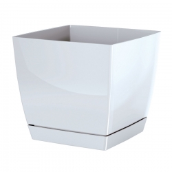 Square flower pot with saucer Coubi - 13,5 cm - white