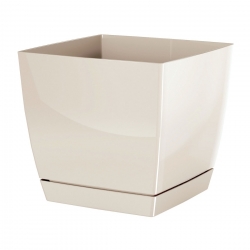 Square flower pot with saucer Coubi - 13,5 cm - Cream