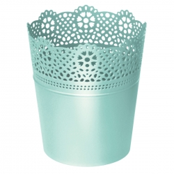 Round flower pot with lace - 11 cm - Lace - Pistachio