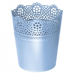 Round flower pot with lace - 16 cm - Lace - Blue