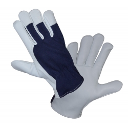 Кожаные перчатки со спинкой из хлопкового трикотажа - размер 8 - серо-синие - 