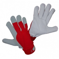 Leather gloves with a cotton jersey back - size 8 - grey-blue