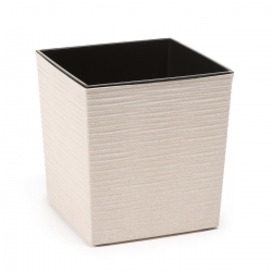Eco-friendly pot made partially of wood - Juka Eco - 25 cm - chiselled - white