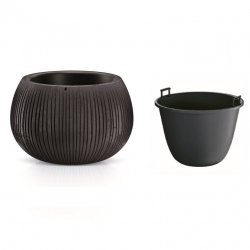 Okrogla rastlinska posoda z vložkom "Beton Bowl" - 14,4 cm - črni beton - 