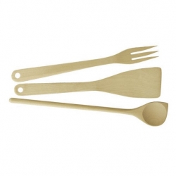 Ensemble cuillère, spatule et fourchette en bois - WOODY - 