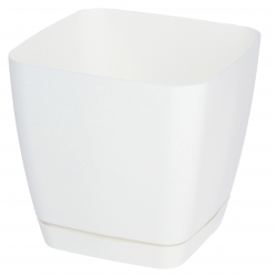 「トスカーナ」正方形の植木鉢と受け皿-22 cm-白 - 