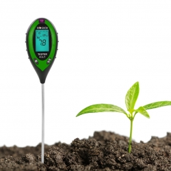 Testador eletrônico de solo 4 em 1 - medidor de pH, higrômetro, exposição à luz solar, temperatura - 
