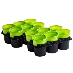 Zöld, kerek óvodai edények tálcával - 12 darab - 
