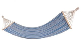 Hamaca de lona - 200 x 80 cm - con postes de soporte de madera - azul - 