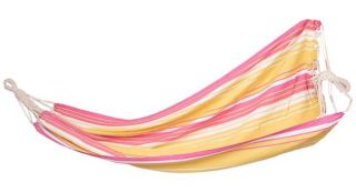 Audekla šūpuļtīkls - 200 x 100 cm - bez atbalsta stabiem, ar parocīgu audekla apvalku - dzelteni rozā - 