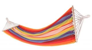 Canvas Hängematte - 200 x 100 cm - mit Holzstützen - Regenbogenfarben - 