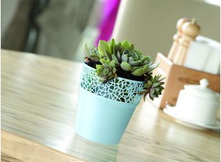 Round flower pot with lace - 17,5 cm - Tree - Ice Gray