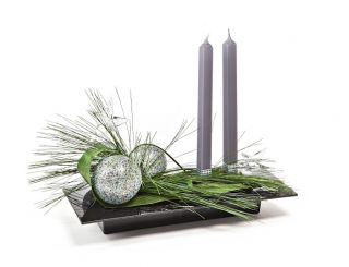 Прямокутний квітковий горщик - композиційна основа - Ікебана - 39 х 17 см - Чорний - 