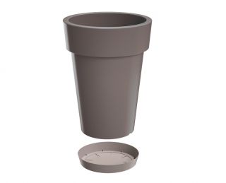 "Lofly Slim" round lightweight tall plant pot with a saucer - 20 cm - stone-grey