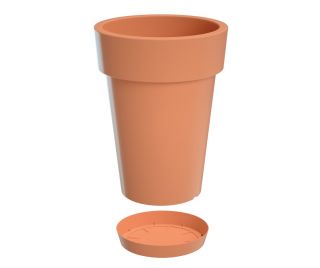 "Lofly Slim" round lightweight tall plant pot with a saucer - 20 cm - terracotta-coloured