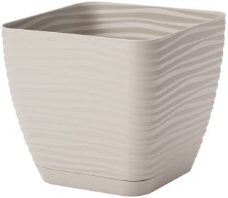 Pot carré "Sahara petit" avec une soucoupe - 13 cm - gris clair - 