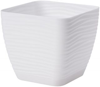 Pot carré "Sahara petit" avec une soucoupe - 15 cm - blanc - 