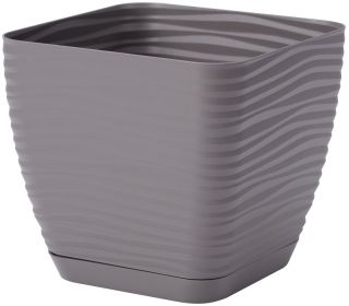 Pot carré "Sahara petit" avec une soucoupe - 13 cm - gris pierre - 