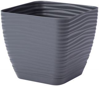 Pot carré "Sahara petit" avec une soucoupe - 17 cm - gris anthracite - 